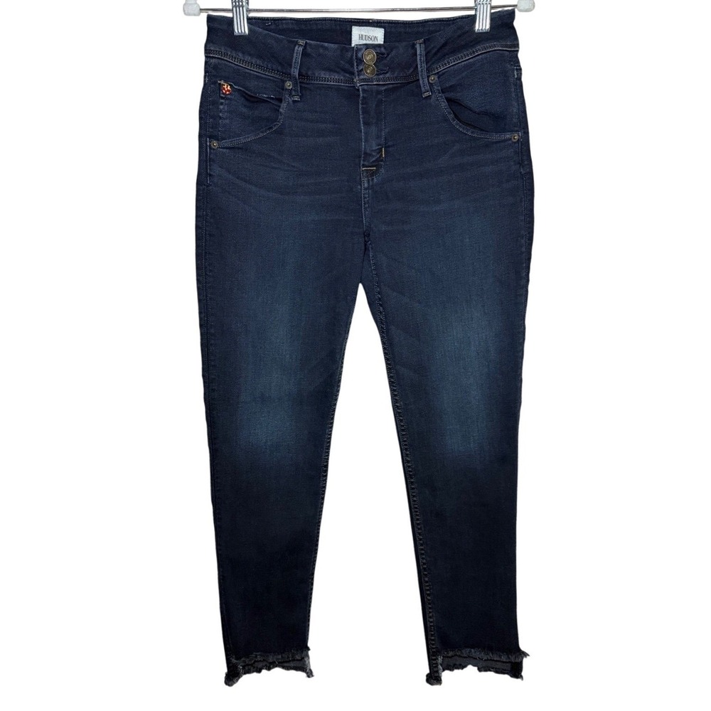 Hudson Midrise Cat Skinny Jeans Women Size 29 Dark Indigo Frayed Hem